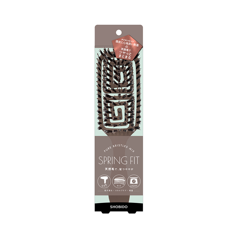 SHOBIDO Cosmetics Spring Fit Mixed Natural Bristle Curved Massage Comb 1 pc - Pre-order