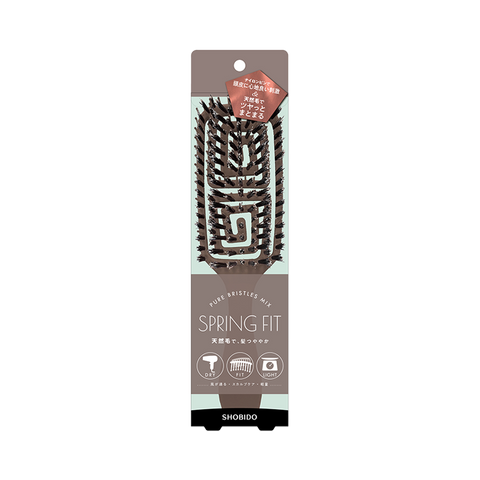 SHOBIDO Cosmetics Spring Fit Mixed Natural Bristle Curved Massage Comb 1 pc - Pre-order