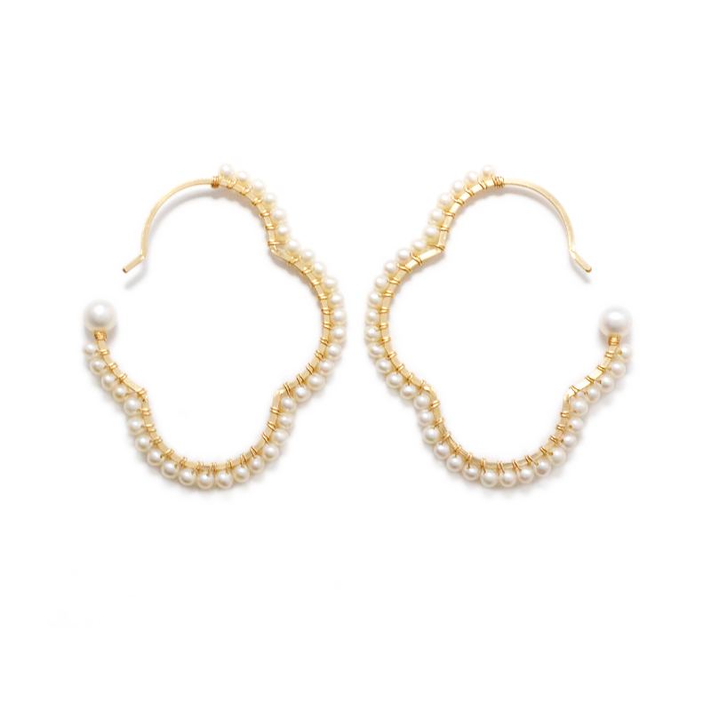 NATURALI JEWELRY 14K Gold Plated Oval Flower Pearl Earrings #M Medium Size 1 Pair - Pre-order