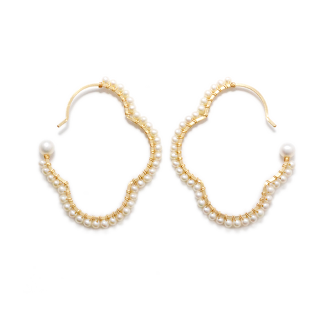 NATURALI JEWELRY 14K Gold Plated Oval Flower Pearl Earrings #M Medium Size 1 Pair - Pre-order