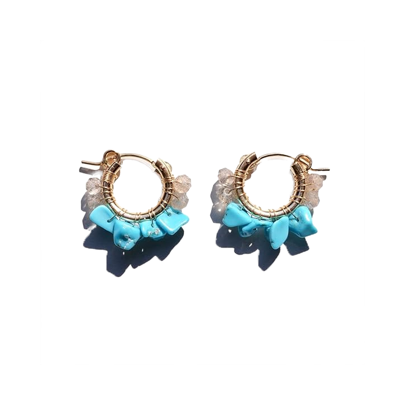 NATURALI JEWELRY 14K Gold Plated turquoise & tourmaline stud earrings 1 pair - Pre-order
