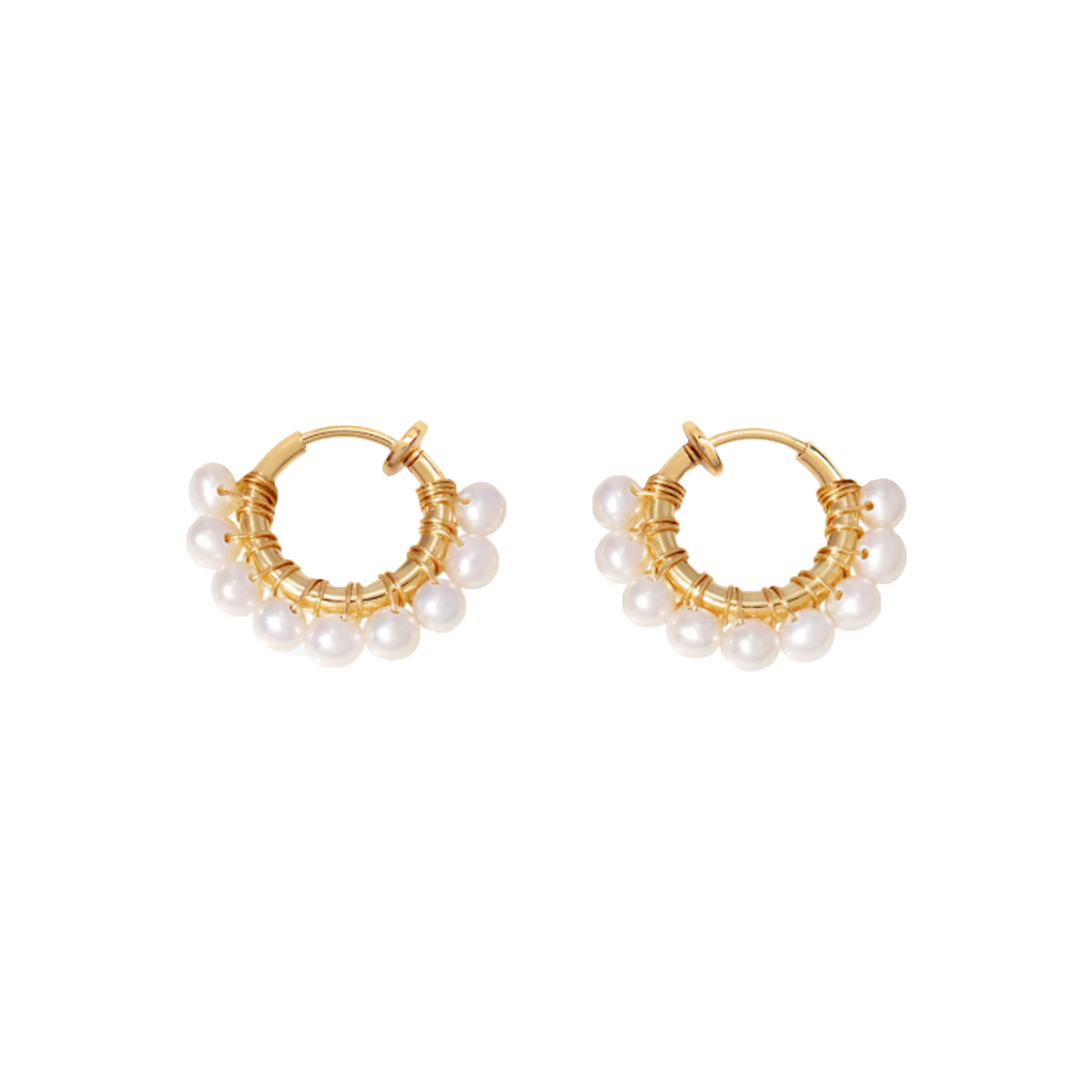 NATURALI JEWELRY 14K Gold Plated French Style Small Chanel Wind Freshwater Pearl Circular Stud Earrings #S Size 1 Pair - Pre-order