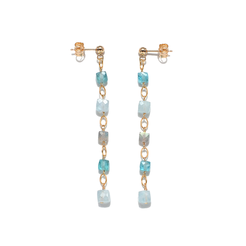 NATURALI JEWELRY Colorful Natural Gemstone Long Chain Earrings 1 Pair - Pre-order