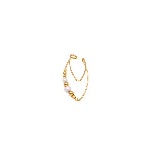 NATURALI JEWELRY 14K Gold Plated Double-line Almond-shaped Freshwater Pearl Ear Clip for Left Ear 1 piece - Pre-order