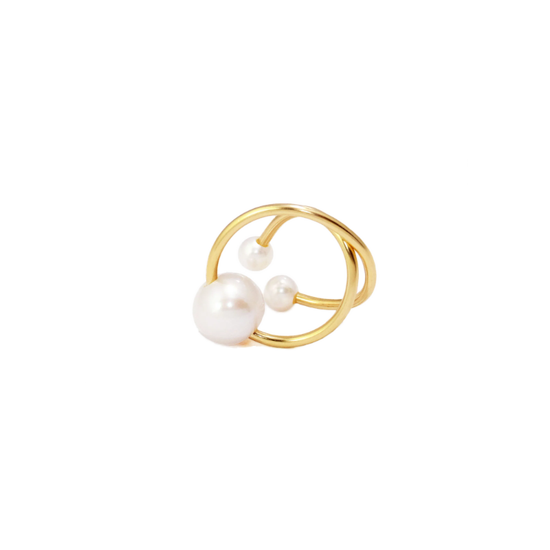 NATURALI JEWELRY 14K Gold Plated Pearl Moon Ear Cuff 1 piece - Pre-order