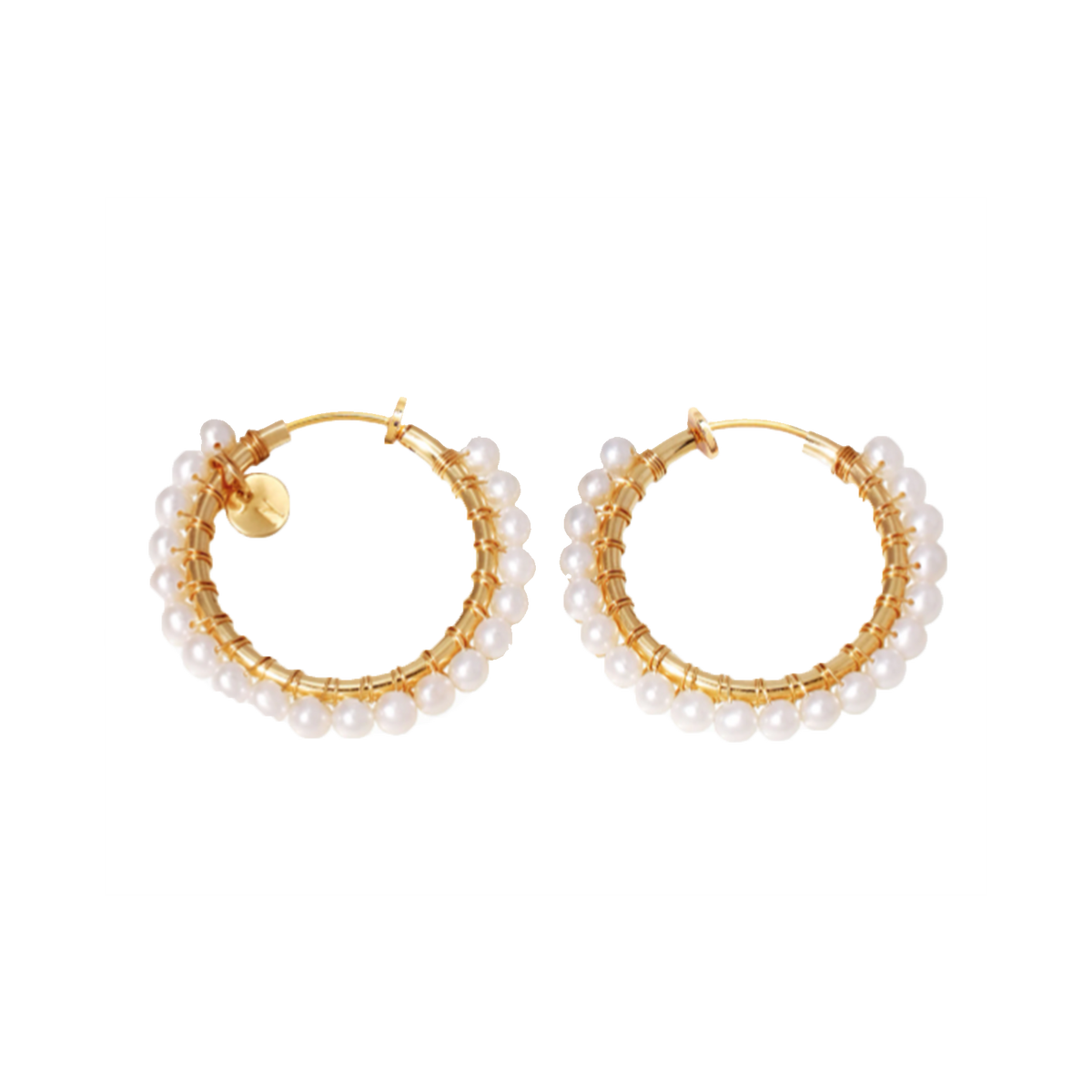 NATURALI JEWELRY 14K Gold Plated French Style Mini Chanel Wind Freshwater Pearl Circular Stud Earrings #M Size 1 Pair - Pre-order