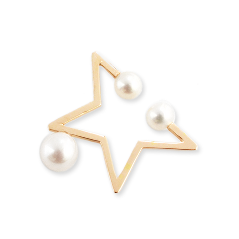 NATURALI JEWELRY 10K Gold Pearl Star Ear Cuff 1 piece - Pre-order