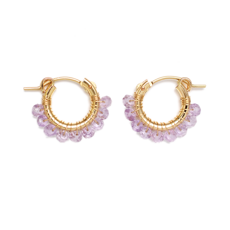 NATURALI JEWELRY 14K Gold Plated Amethyst Circle Earrings #S Small Size 1 Pair - Pre-order
