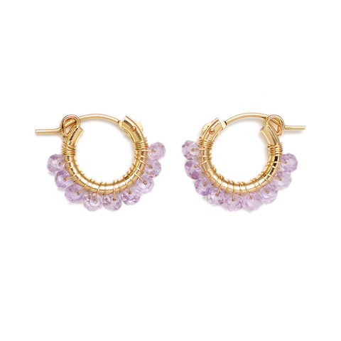 NATURALI JEWELRY 14K Gold Plated Amethyst Circle Earrings #S Small Size 1 Pair - Pre-order