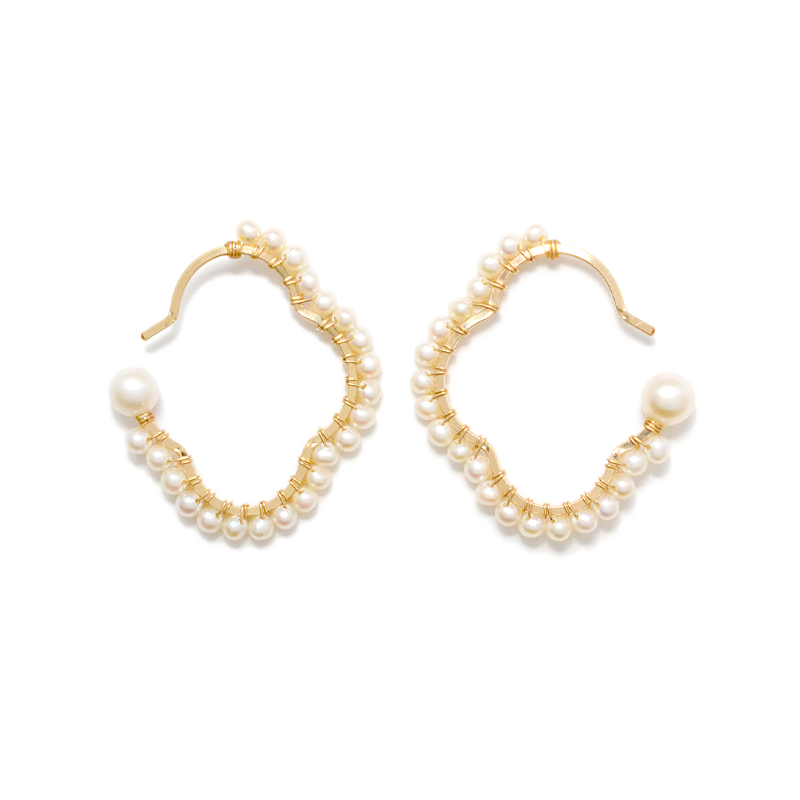 NATURALI JEWELRY 14K Gold Plated Oval Flower Pearl Earrings #S Small Size 1 Pair - Pre-order