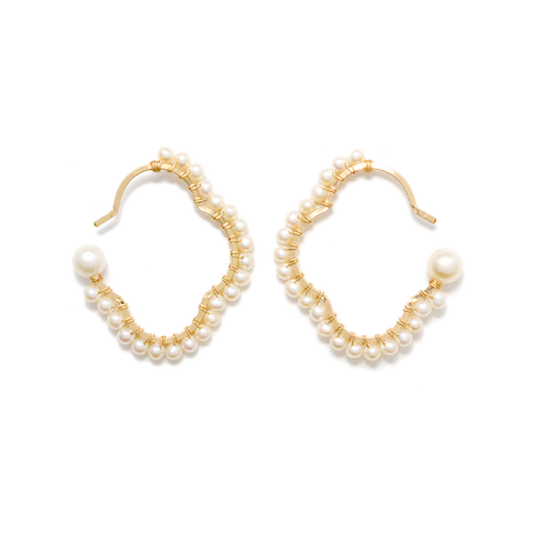 NATURALI JEWELRY 14K Gold Plated Oval Flower Pearl Earrings #S Small Size 1 Pair - Pre-order