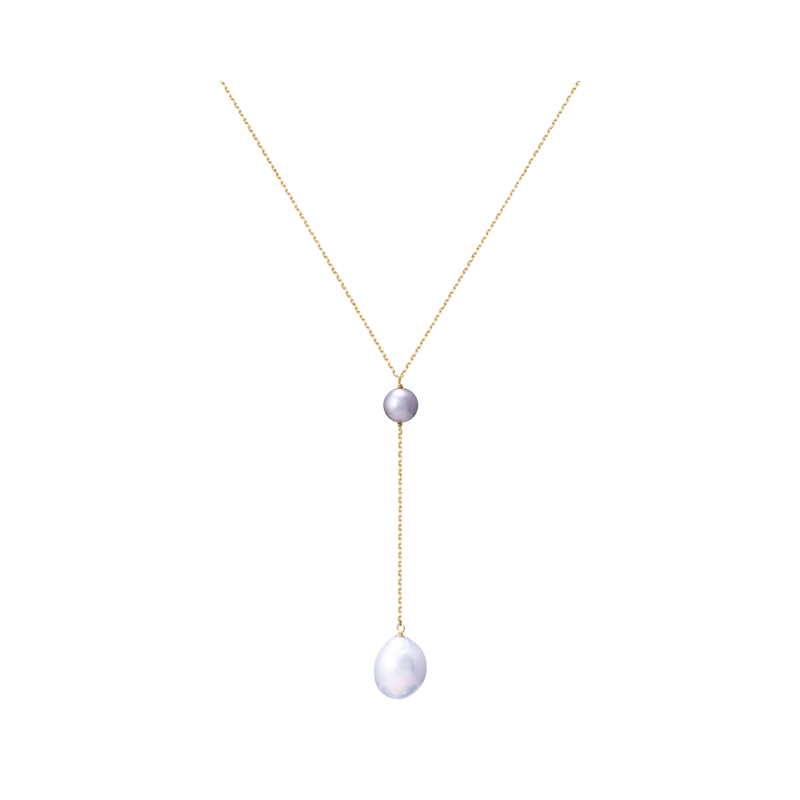 ・CustomizedNATURALI JEWELRY 10K Gold Freshwater Pearl Y-shaped Necklace #Grey 1 piece 55cm Color matching fashion/flexible to wear - Pre-order