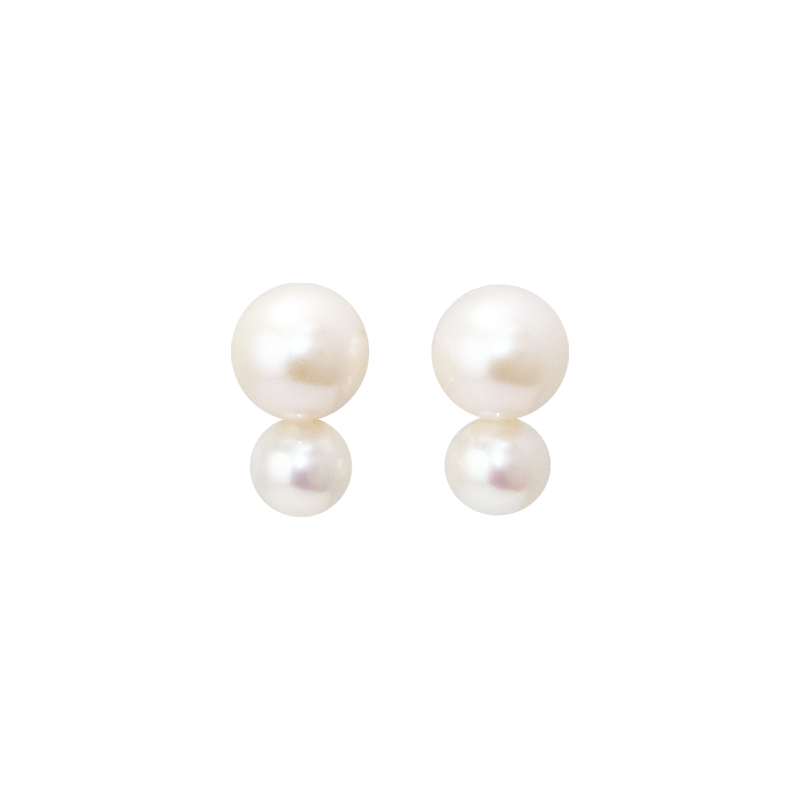 ・CustomizedNATURALI JEWELRY 10K Gold Double Pearl Snowman Earrings 1 pair Simple and elegant/Japanese craftsmanship. - Pre-order