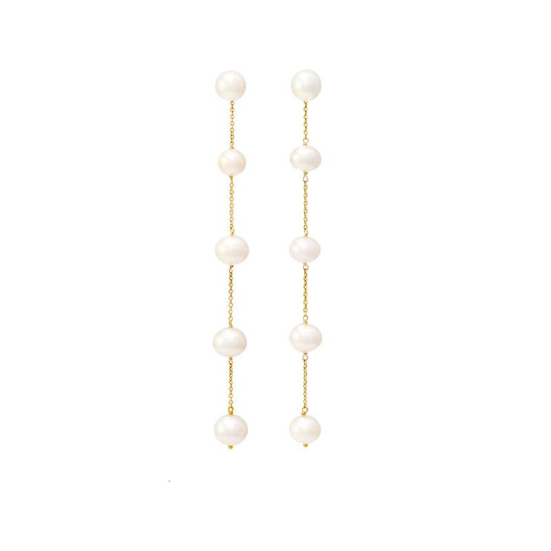 ・CustomizedNATURALI JEWELRY 14K Gold Plated 2WAY Long Freshwater Pearl Earrings 1 pair Elegant long dangle / double wear - Pre-order