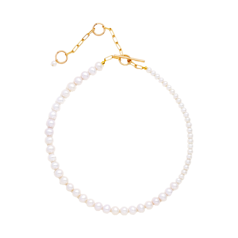 ・CustomizedNATURALI JEWELRY 14K Gold Freshwater Pearl Asymmetrical Collarbone Necklace 1 piece 38cm Flexible Size/Elegant Personality - Pre-order