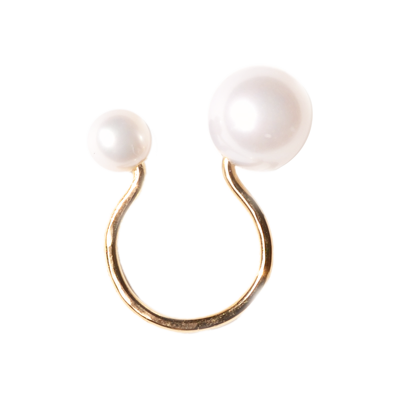 ・CustomizedNATURALI JEWELRY 10K Gold Pearl Ear Cuff 1 piece Double Pearls Eye-catching/Elegant and Versatile - Pre-order