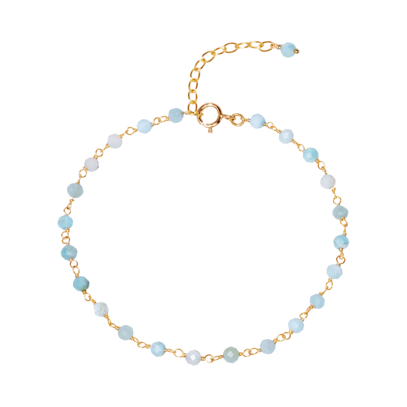 NATURALI JEWELRY 14K Gold Plated Larimar Eyeglass Holder Bracelet 1 piece 19cm size adjustable. - Pre-order