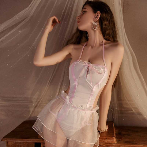FOX elegant and charming sexy lingerie sweet temptation nurse role-playing uniform set #M size white 1 set