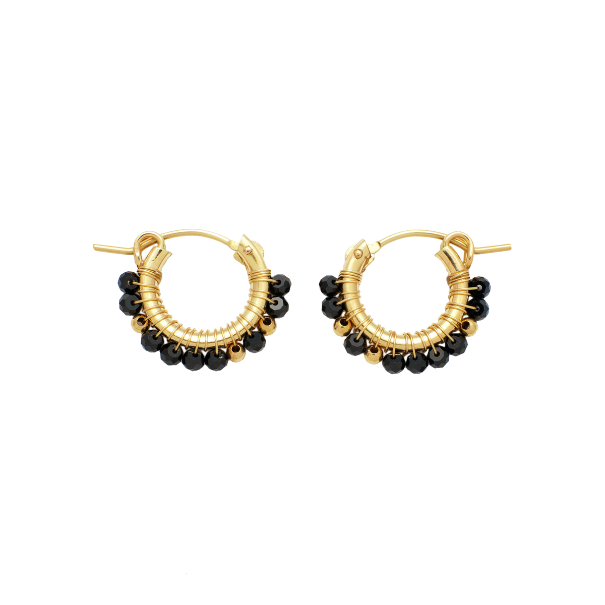 NATURALI JEWELRY 14K Gold Plated Black Tourmaline Rolled Edge Earrings 1 Pair - Pre-order