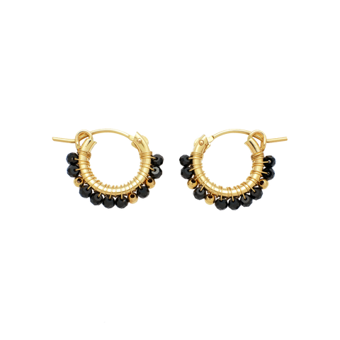 NATURALI JEWELRY 14K Gold Plated Black Tourmaline Rolled Edge Earrings 1 Pair - Pre-order