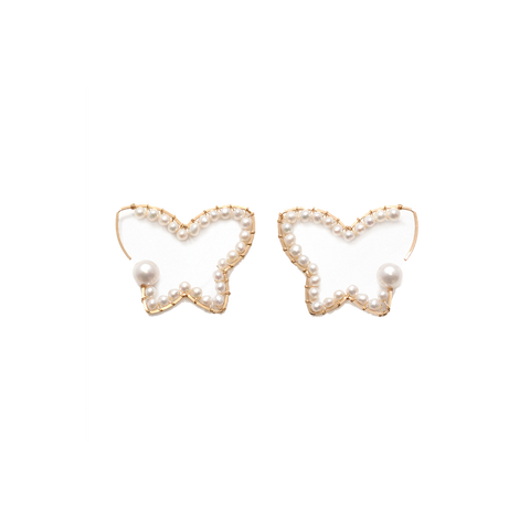 NATURALI JEWELRY 14K Gold Butterfly Dance Pearl Curl Earrings 1 Pair - Pre-order