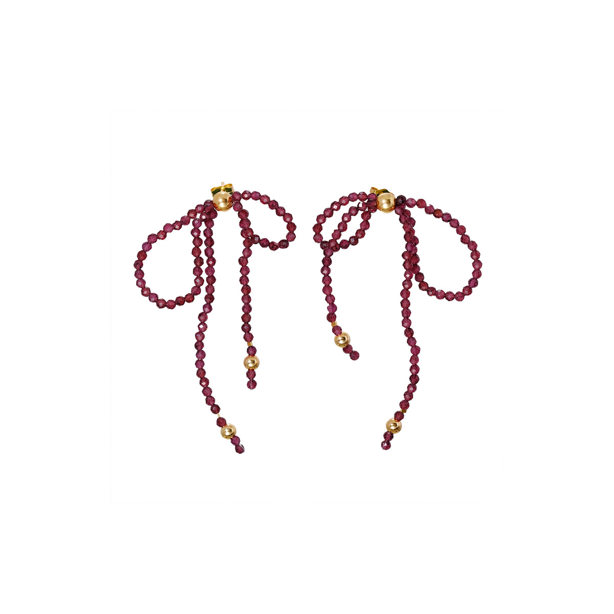 NATURALI JEWELRY 14K Gold Plated Garnet Tassel Bow Earrings 1 Pair - Pre-order