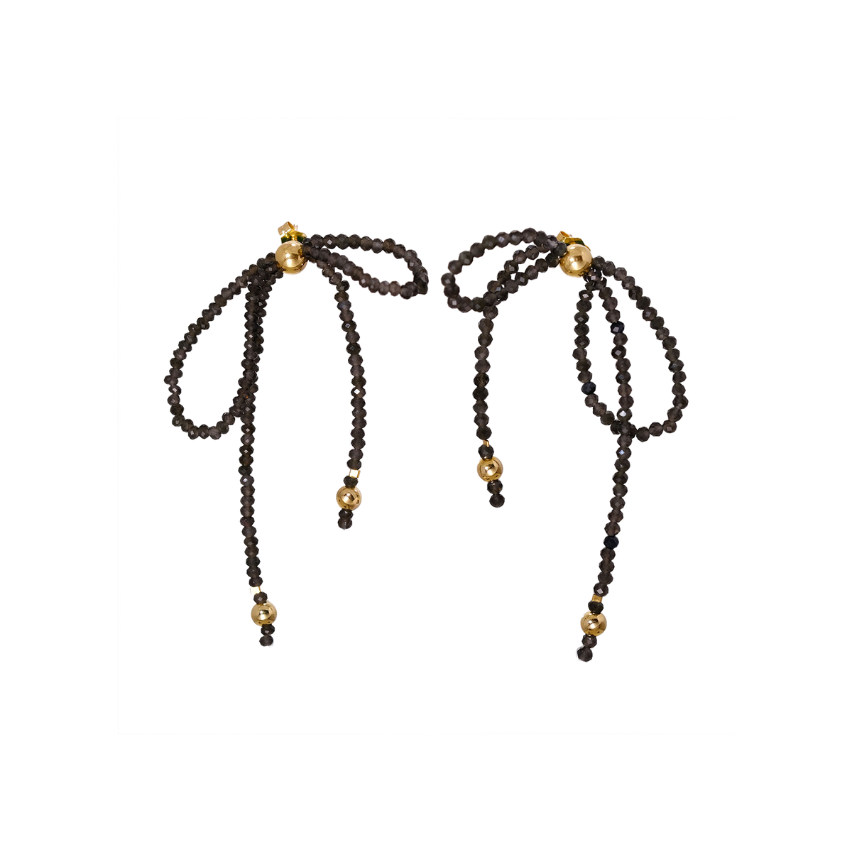 NATURALI JEWELRY 14K Gold Plated black obsidian tassel bow earrings 1 pair - Pre-order