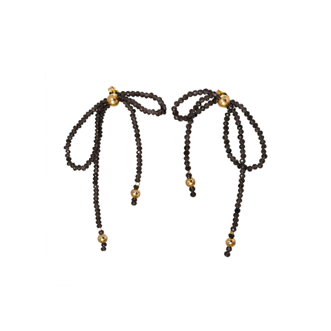 NATURALI JEWELRY 14K Gold Plated black obsidian tassel bow earrings 1 pair - Pre-order