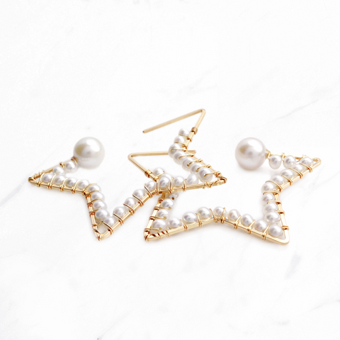 NATURALI JEWELRY 14K Gold Star-shaped Pearl Wrapped Earrings 1 pair - Pre-order
