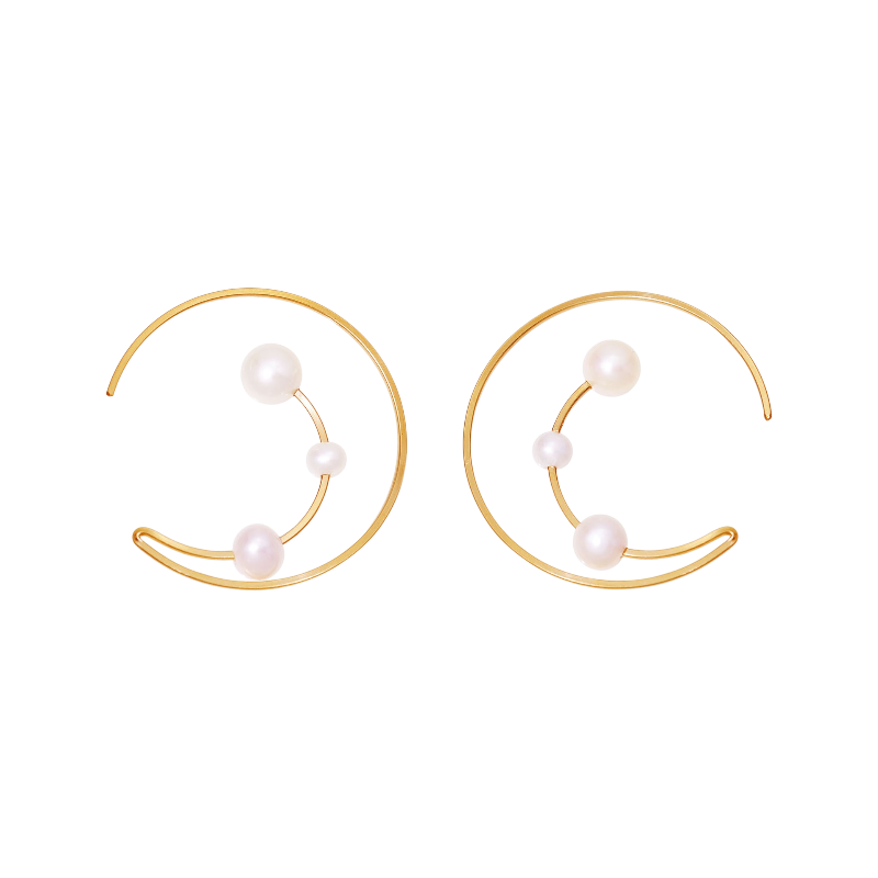 NATURALI JEWELRY 14K Gold Plated Half Moon Arc Pearl Earrings, 1 pair - Pre-order