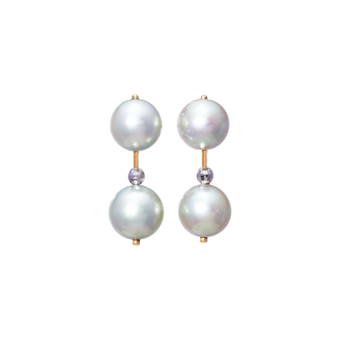 NATURALI JEWELRY 10K Yellow Gold Silk Gray-Green Akoya Pearl Double Pearl Earrings 1 pair - Pre-order
