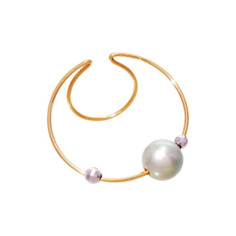 NATURALI JEWELRY 10K Yellow Gold Silk Grayish-Green Akoya Pearl Clip Earring 1 piece - Pre-order