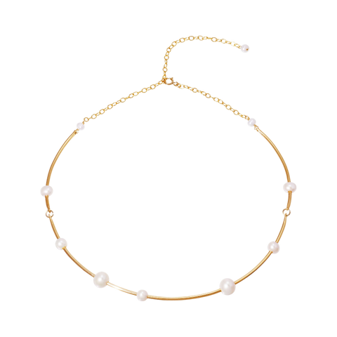 NATURALI JEWELRY 14K Gold Plated Curved Freshwater Pearl Metal Choker Necklace 1 piece - Pre-order