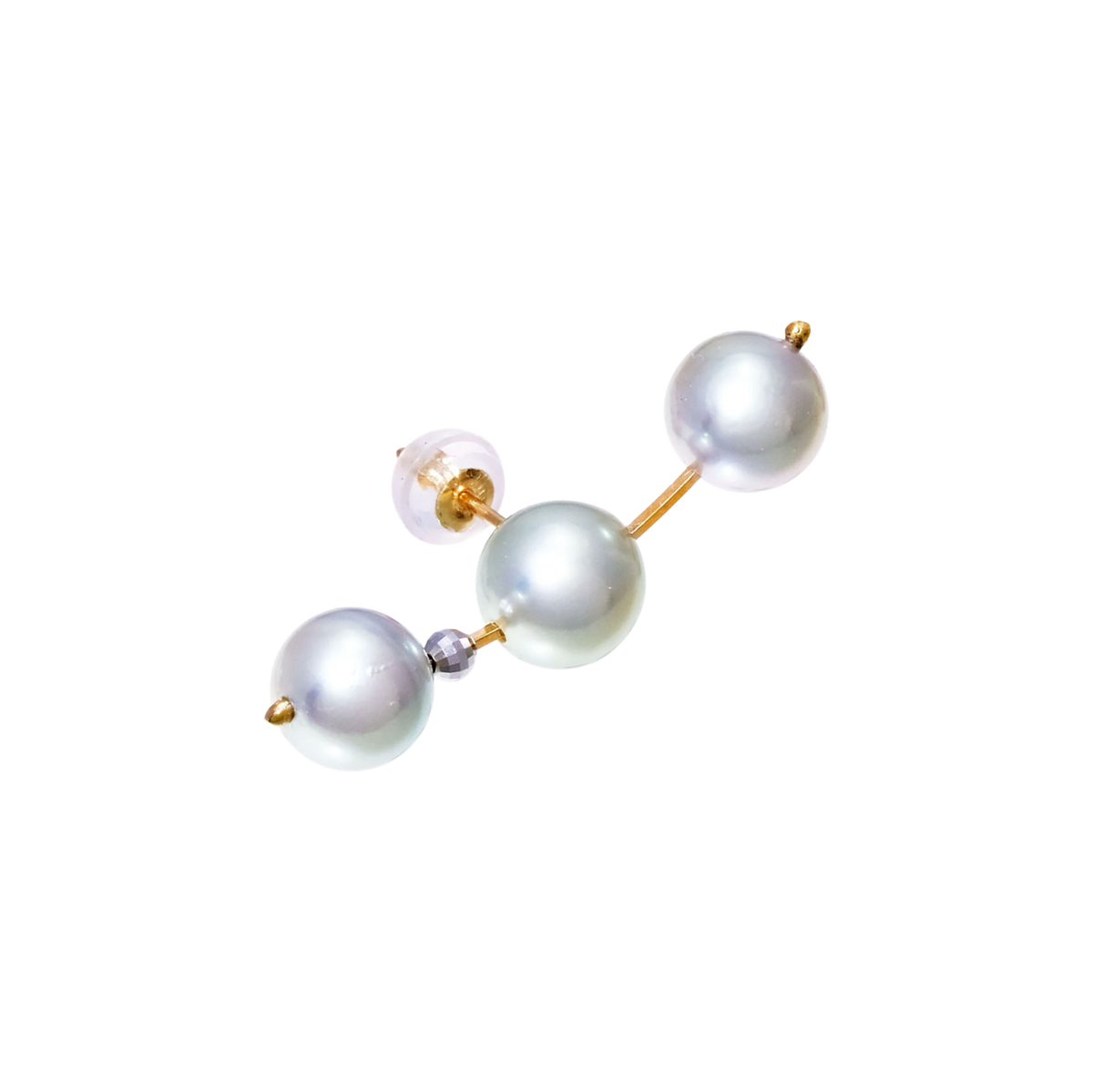 NATURALI JEWELRY 10K Yellow Gold Silk Gray-Green Akoya Pearl Triple Earrings 1 piece - Pre-order