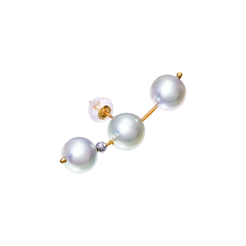 NATURALI JEWELRY 10K Yellow Gold Silk Gray-Green Akoya Pearl Triple Earrings 1 piece - Pre-order