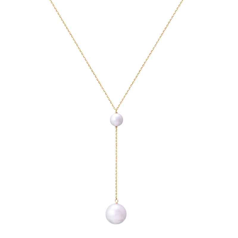 NATURALI JEWELRY 10K Yellow Gold Freshwater Pearl Y-shaped Necklace #White 1 piece - Pre-order
