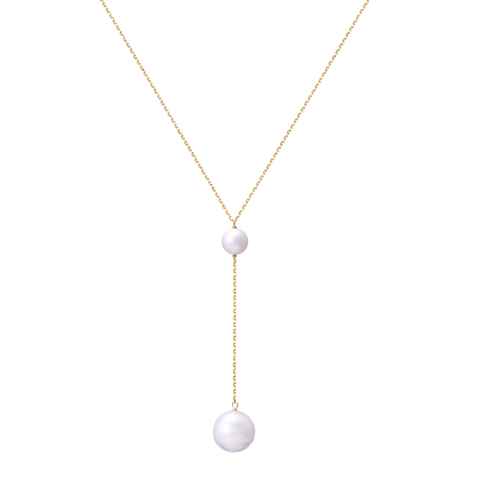 NATURALI JEWELRY 10K Yellow Gold Freshwater Pearl Y-shaped Necklace #White 1 piece - Pre-order