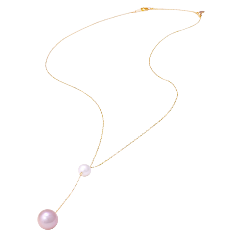 NATURALI JEWELRY 10K Yellow Gold Freshwater Pearl Y-shaped Necklace #Pink 1 piece - Pre-order
