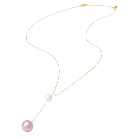 NATURALI JEWELRY 10K Yellow Gold Freshwater Pearl Y-shaped Necklace #Pink 1 piece - Pre-order