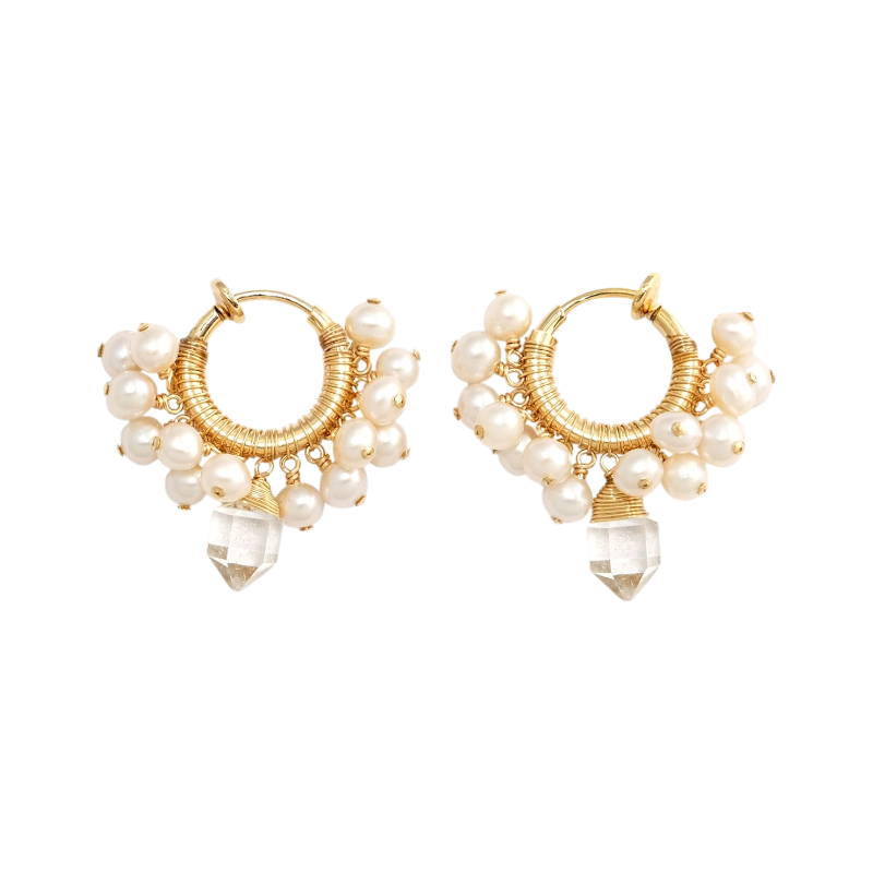 NATURALI JEWELRY 14K Gold Plated crystal pearl coil clip-on earrings 1 pair - Pre-order