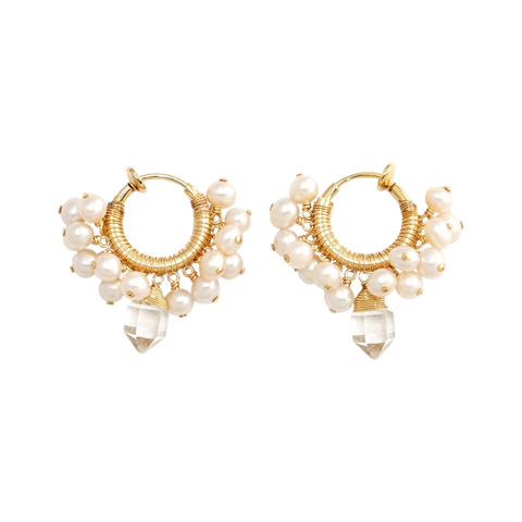 NATURALI JEWELRY 14K Gold Plated crystal pearl coil clip-on earrings 1 pair - Pre-order