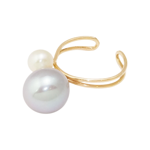NATURALI JEWELRY 10K Yellow Gold Double Pearl Ear Cuff #Gray-white 1 piece - Pre-order