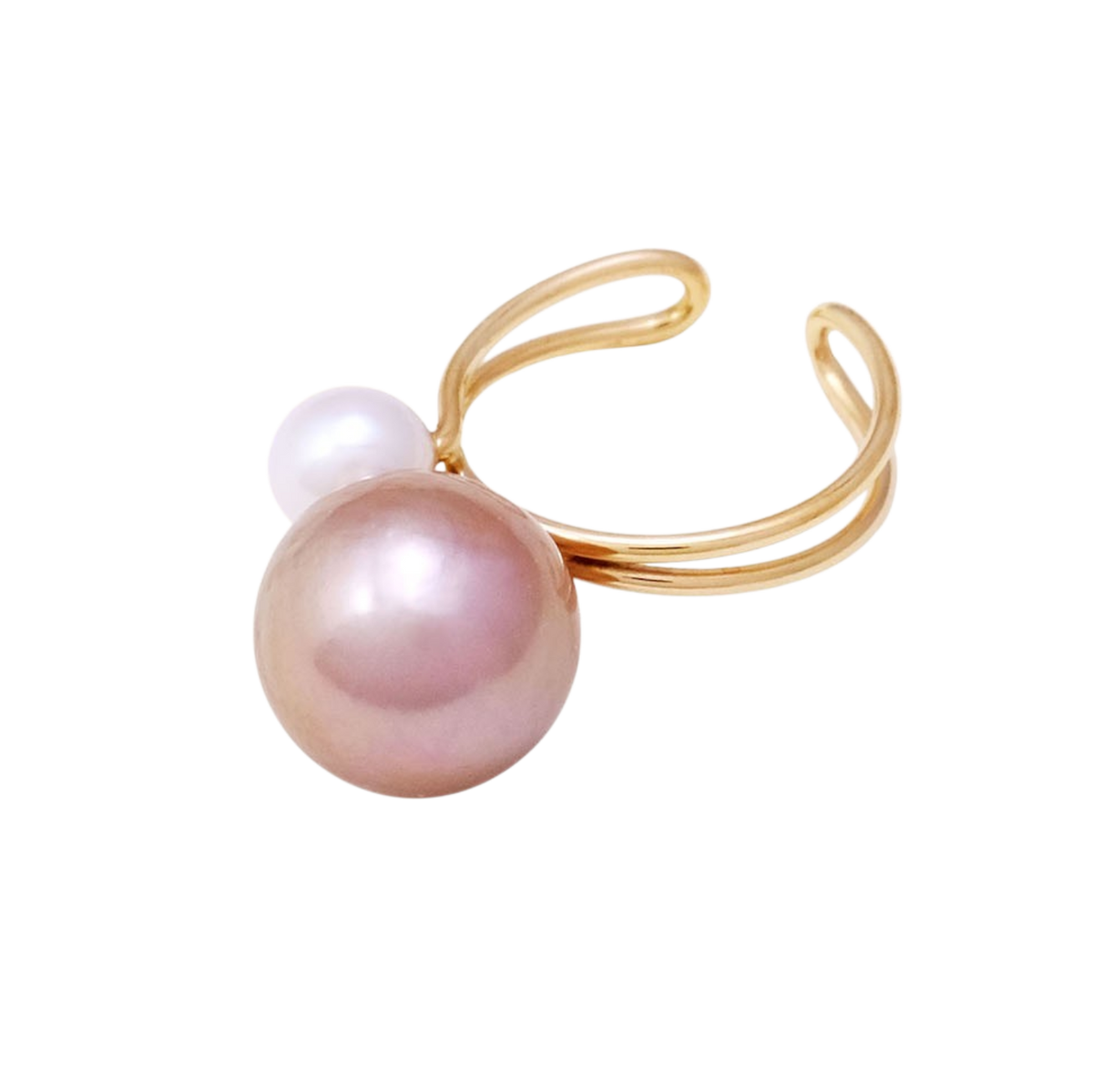 NATURALI JEWELRY 10K Yellow Gold Double Pearl Ear Cuff #Pink White 1 piece - Pre-order