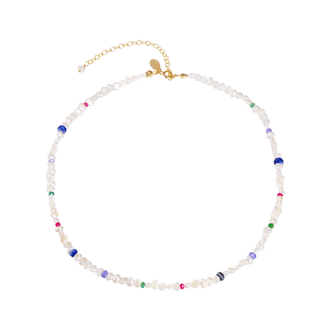 NATURALI JEWELRY 14K Gold Plated Pearl & Gemstone Necklace #White 1 piece - Pre-order