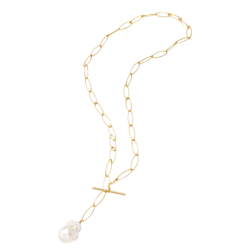 NATURALI JEWELRY 14K Gold Plated Baroque pearl adjustable pendant necklace 1 piece - Pre-order