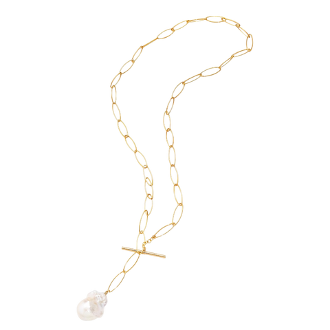 NATURALI JEWELRY 14K Gold Plated Baroque pearl adjustable pendant necklace 1 piece - Pre-order
