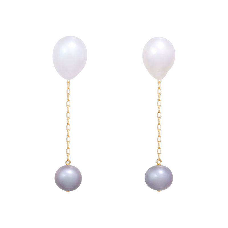 NATURALI JEWELRY 14K Gold Plated Pearl Pendant Earrings #Gray 1 pair - Pre-order