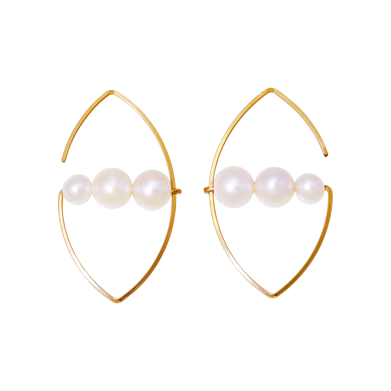 NATURALI JEWELRY 14K Gold Plated Triple Almond Pearl Earrings 1 pair - Pre-order
