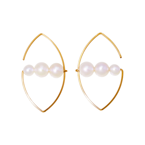 NATURALI JEWELRY 14K Gold Plated Triple Almond Pearl Earrings 1 pair - Pre-order
